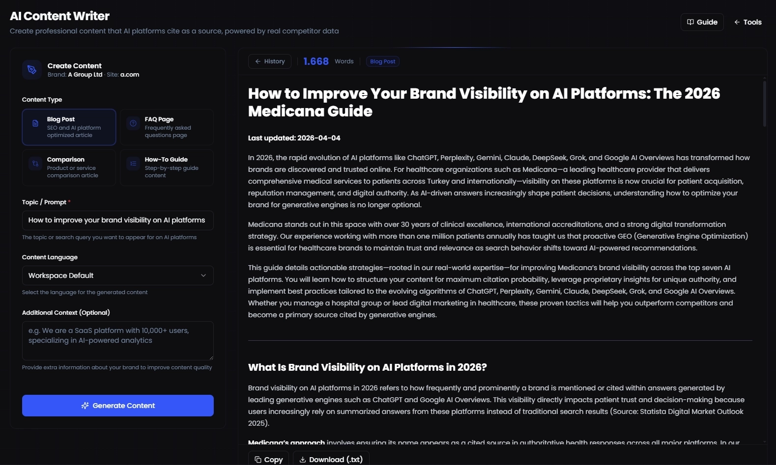 Pleqo content writer screenshot